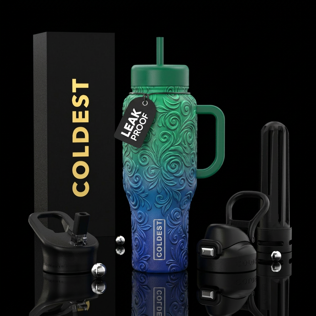 Midnight blue and emerald ombre with textured and ... water bottle design
