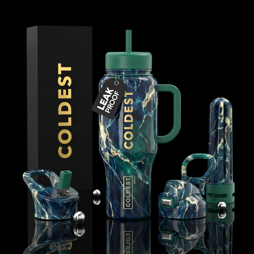 Midnight blue and emerald ombre marble with cream ... water bottle design