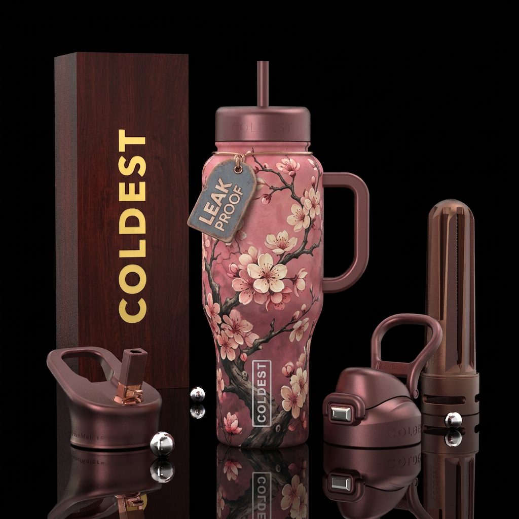 rustic, cherry blossom season water bottle design