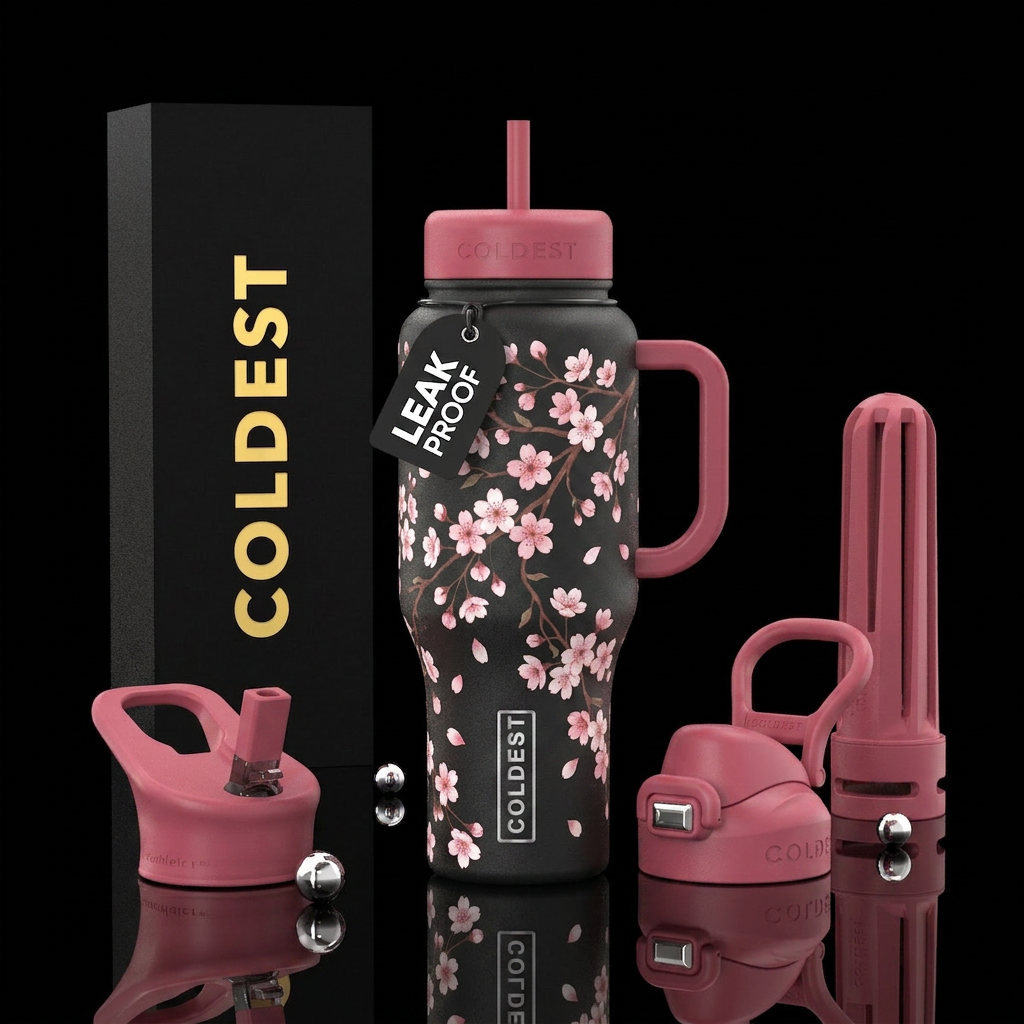nostalgic, cherry blossom season water bottle design