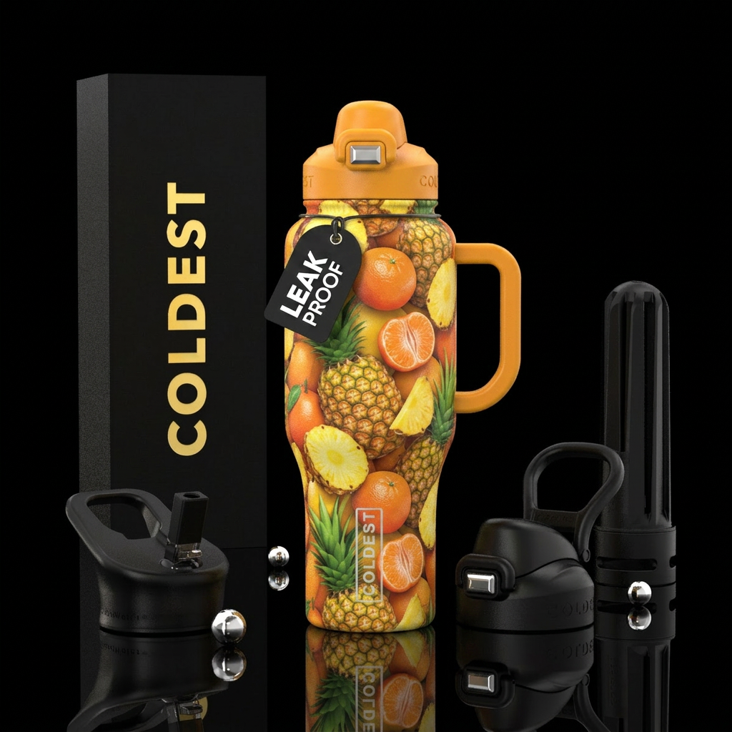 pineapple, tangerine water bottle design