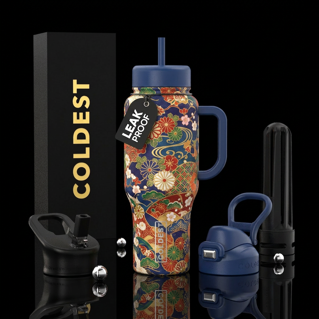 Japanese kimono pattern water bottle design