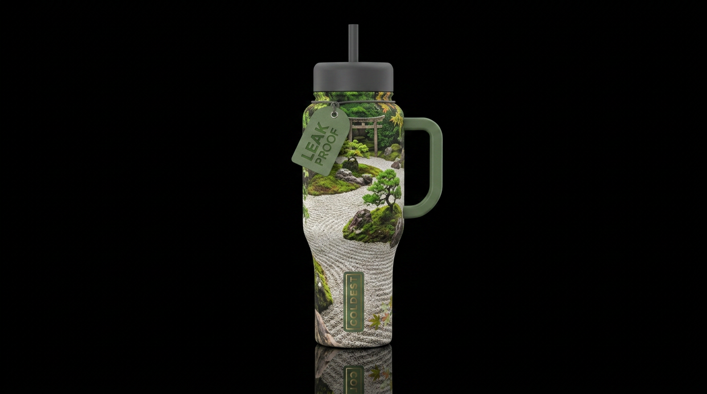 Japanese zen garden water bottle design