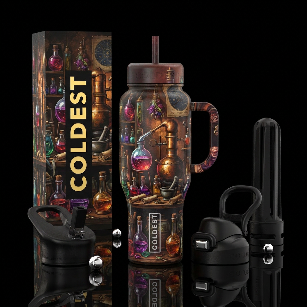 The Alchemists Shop water bottle design