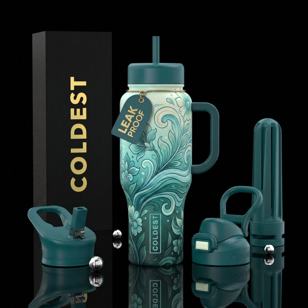 Teal Floral Waves water bottle design