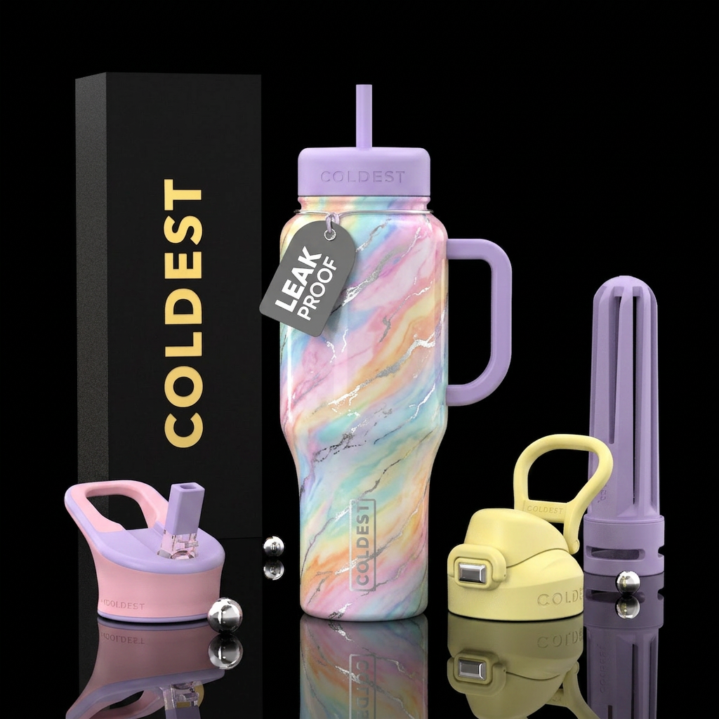 Pastel Silver Marble water bottle design