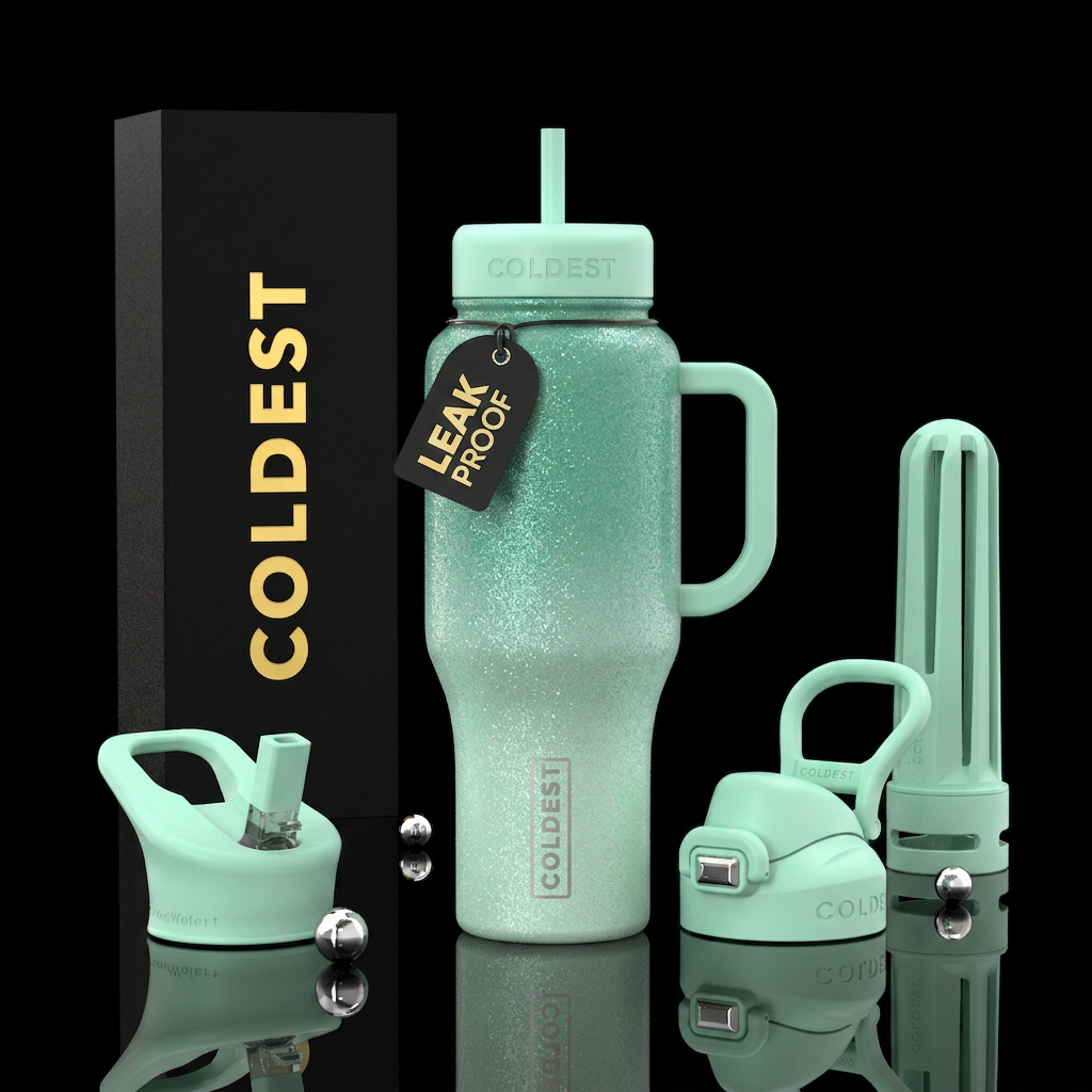 green ombre glitter water bottle design