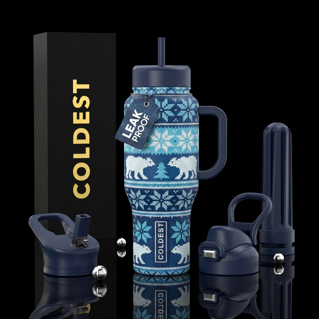 Polar Bear Christmas water bottle design