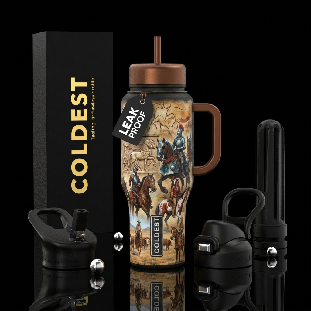 A collage of horses from cave paintings, to roman ... water bottle design