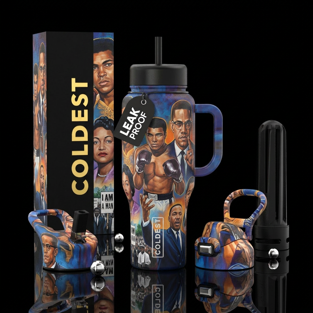 Black civil rights er bottle with Muhammad Ali Mal... water bottle design