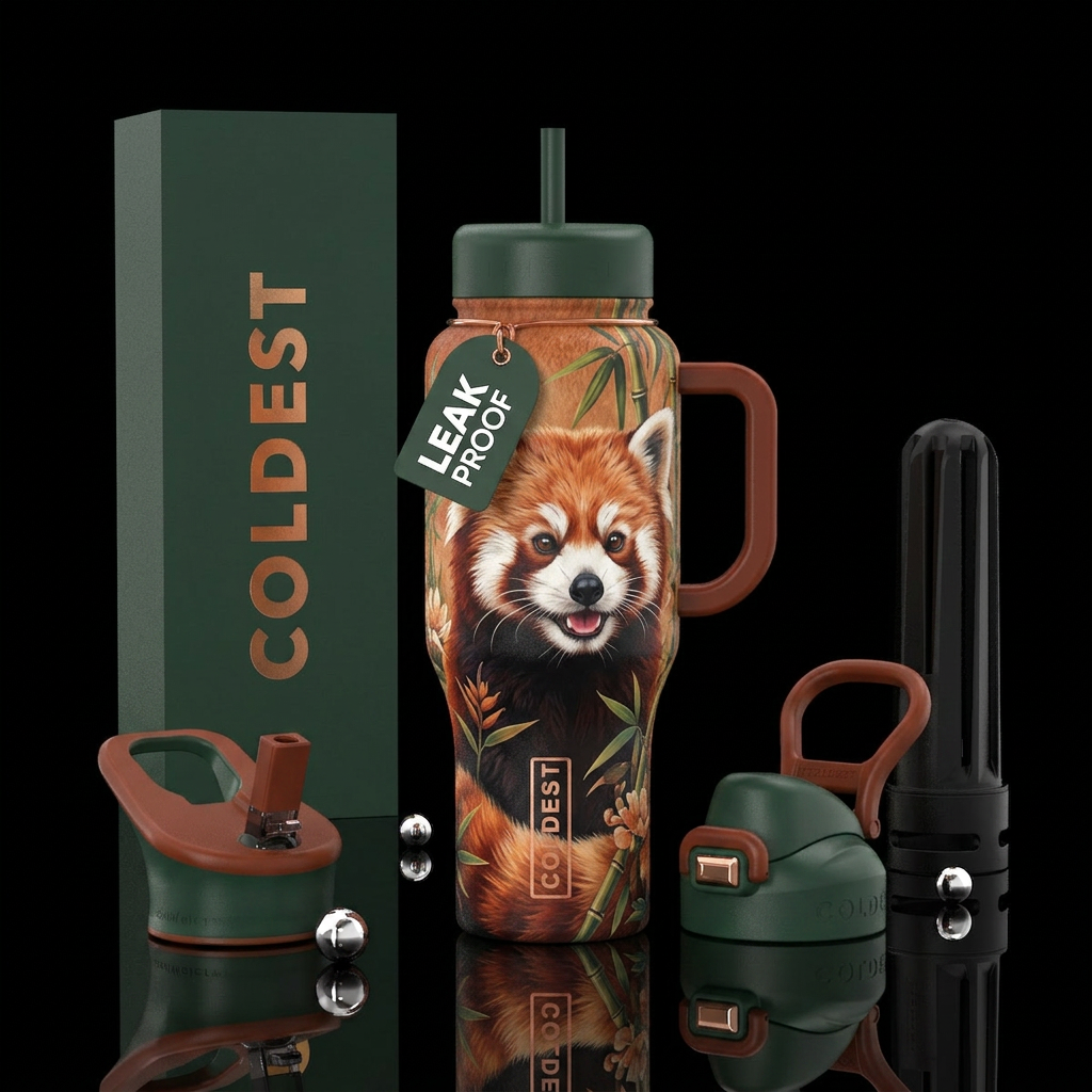 Red panda water bottle design
