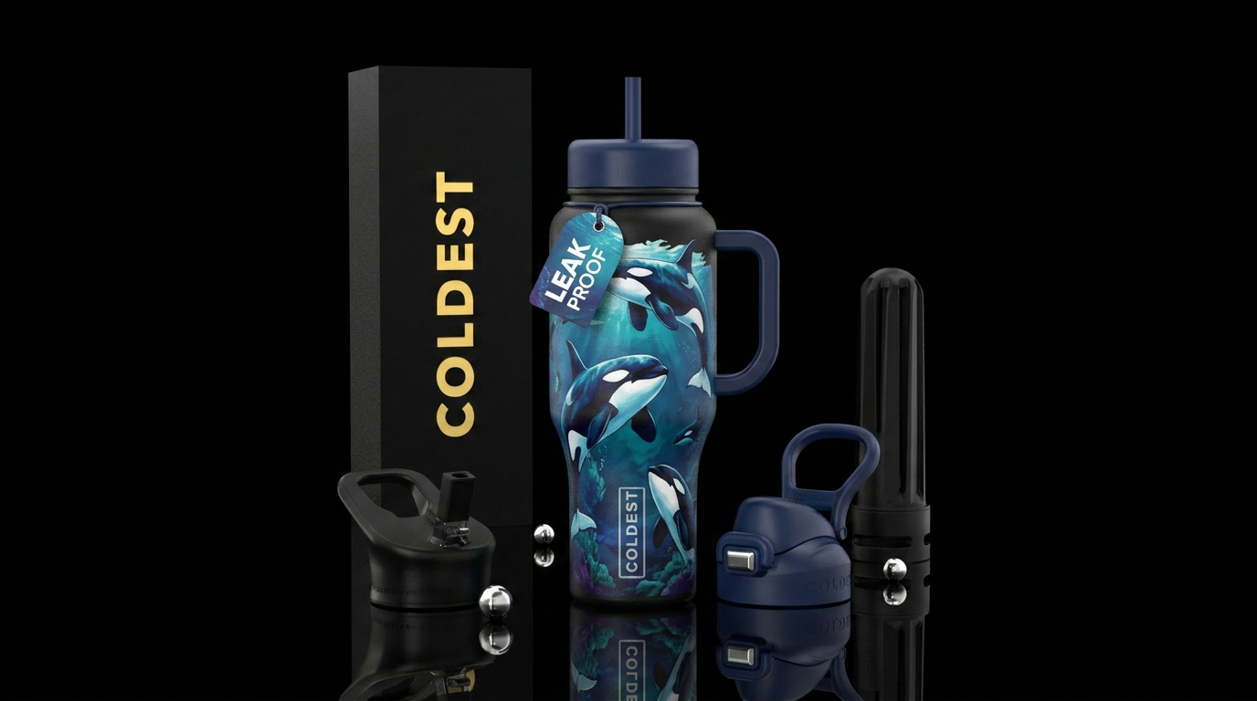 Orca whale water bottle design