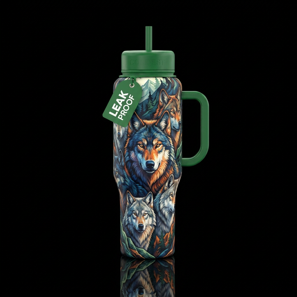Wolf print water bottle design