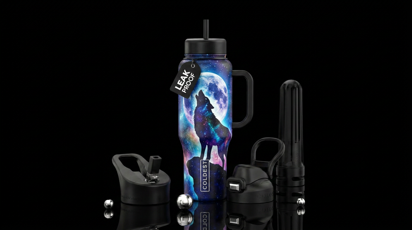 Moonlight howling wolf water bottle design