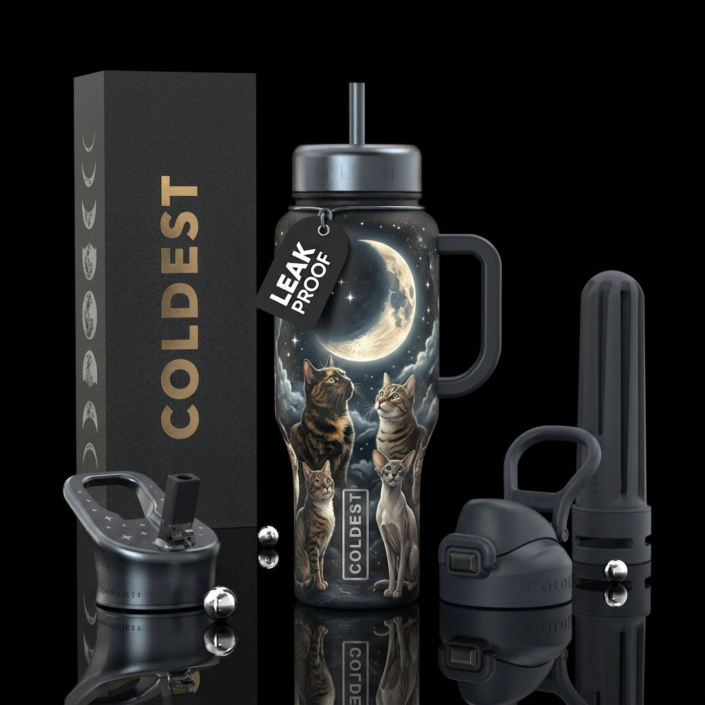 Moonlight cats water bottle design