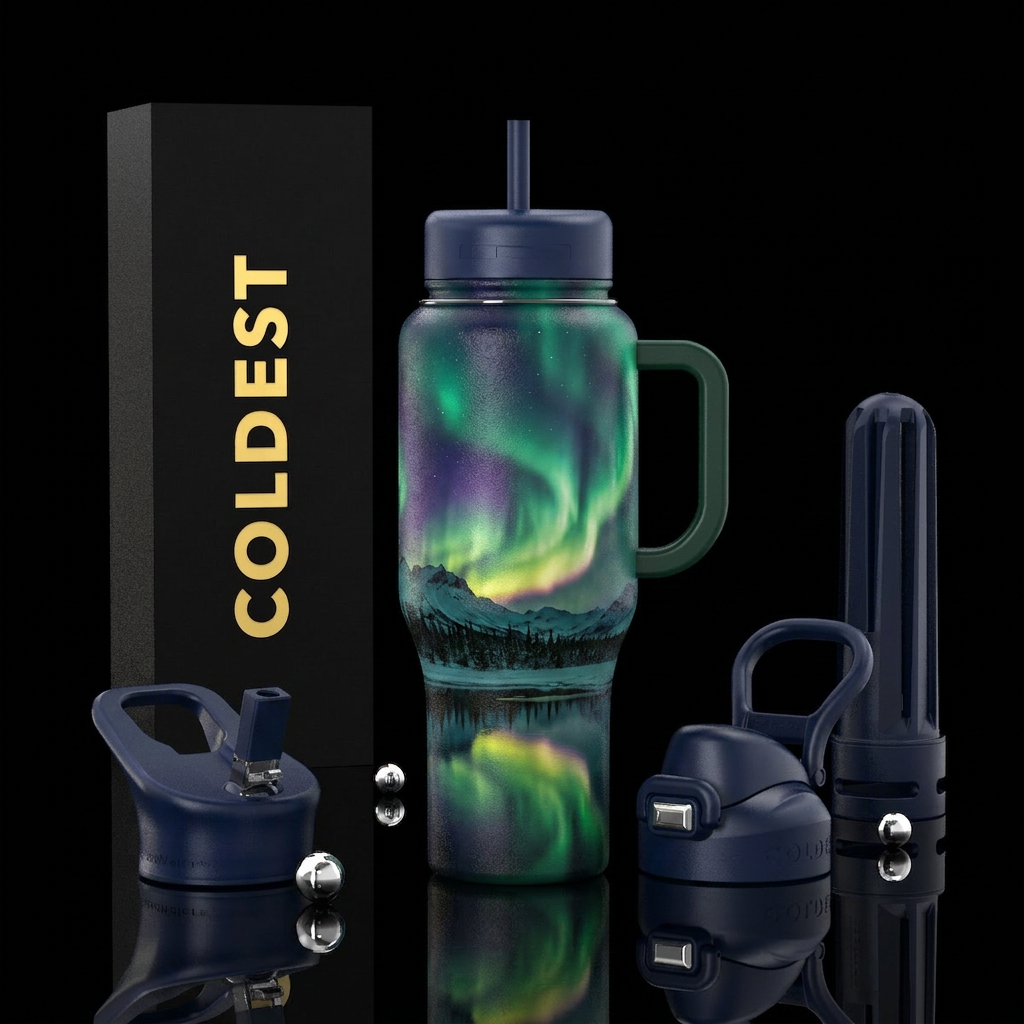 Northern lights in great Alaska water bottle design