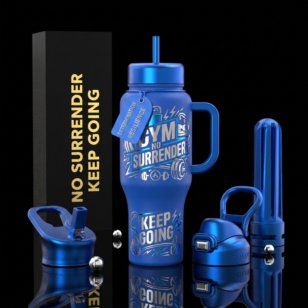 Gym no surrender keep going water bottle design