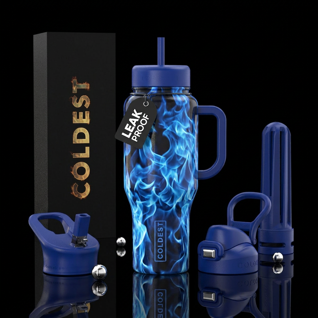 Blue flaming spirt water bottle design