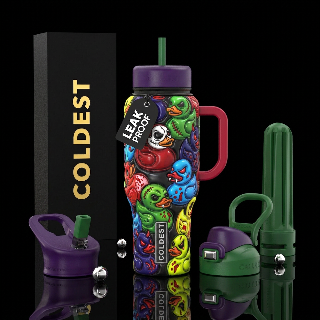 Horror ducks water bottle design