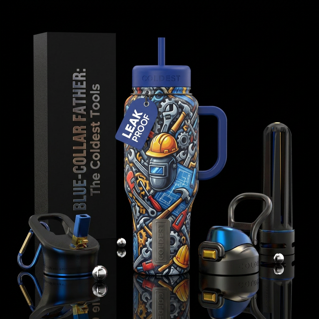 Blue collar father water bottle design