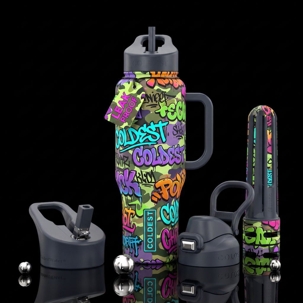 Urban graffiti camouflage water bottle design