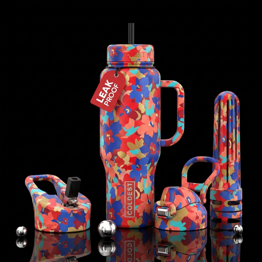Flower camo water bottle design