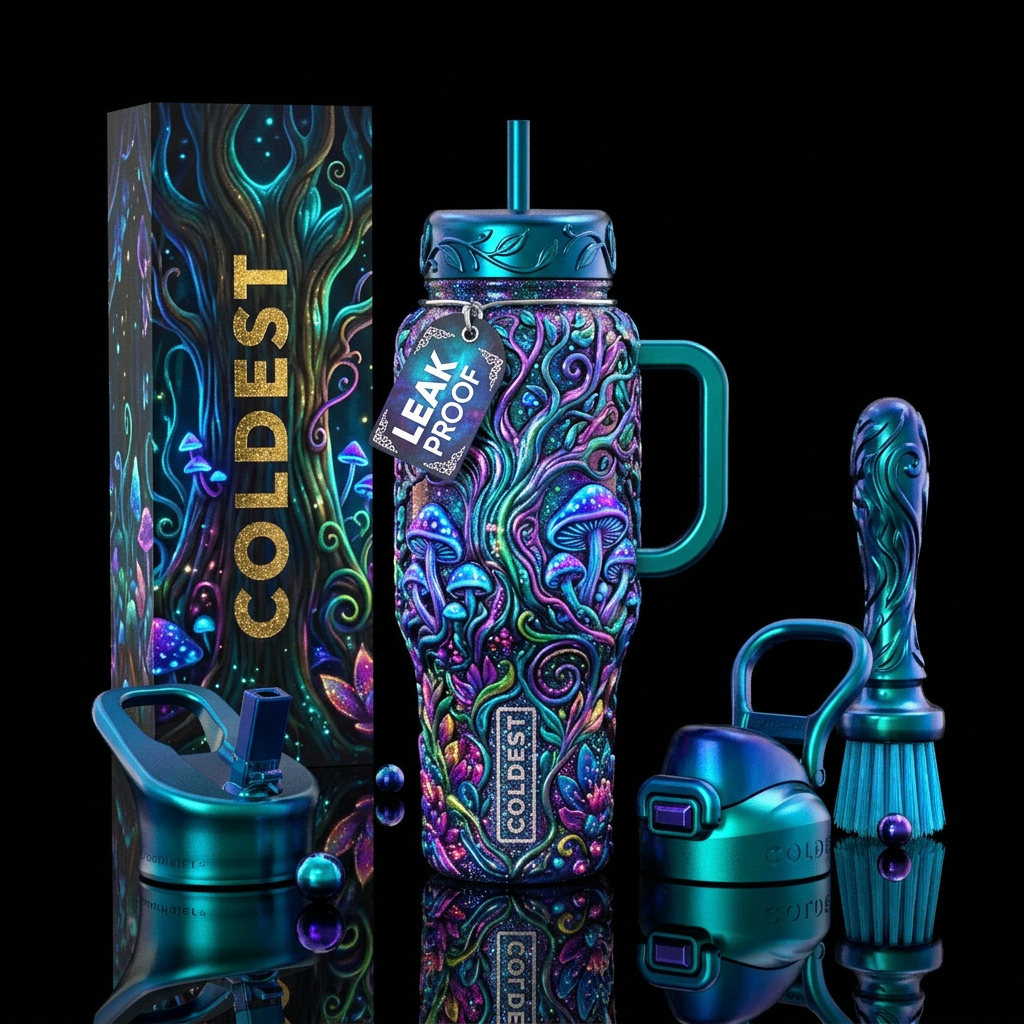 Glowshroom Garden water bottle design