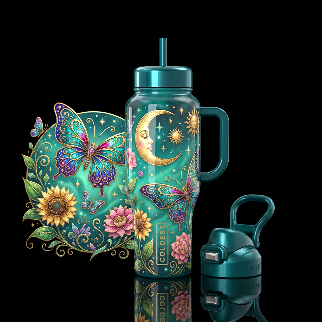Fluttering Blooms water bottle design