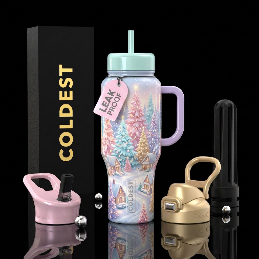 Frosted Candy Village water bottle design