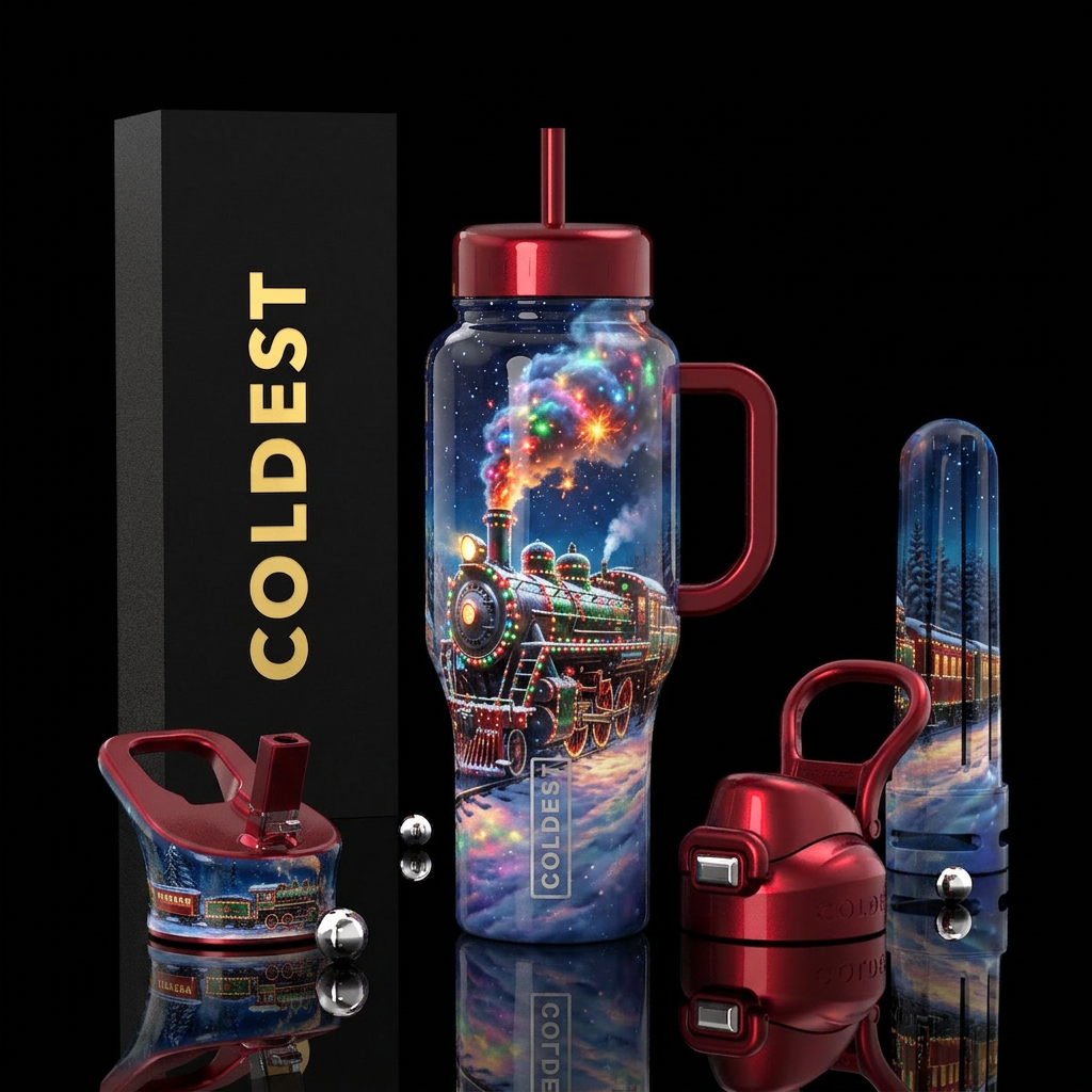 Choo Choo Christmas water bottle design