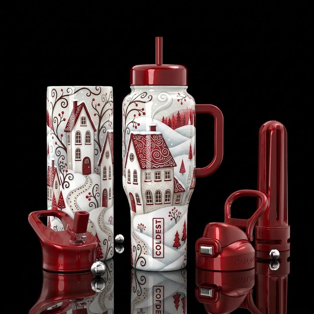Red Roof Village water bottle design
