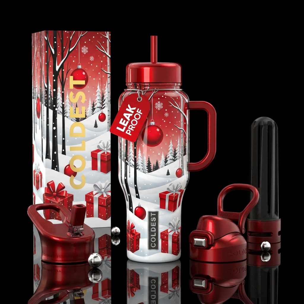 Red Presents water bottle design