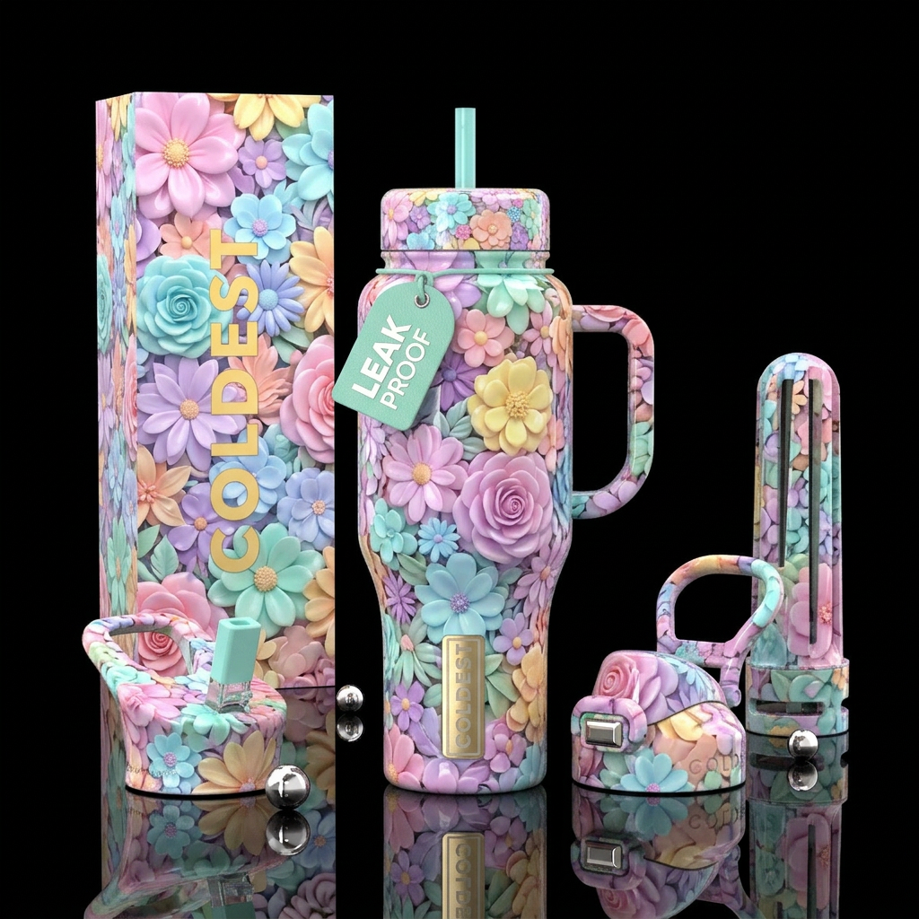 Minty Blooms water bottle design
