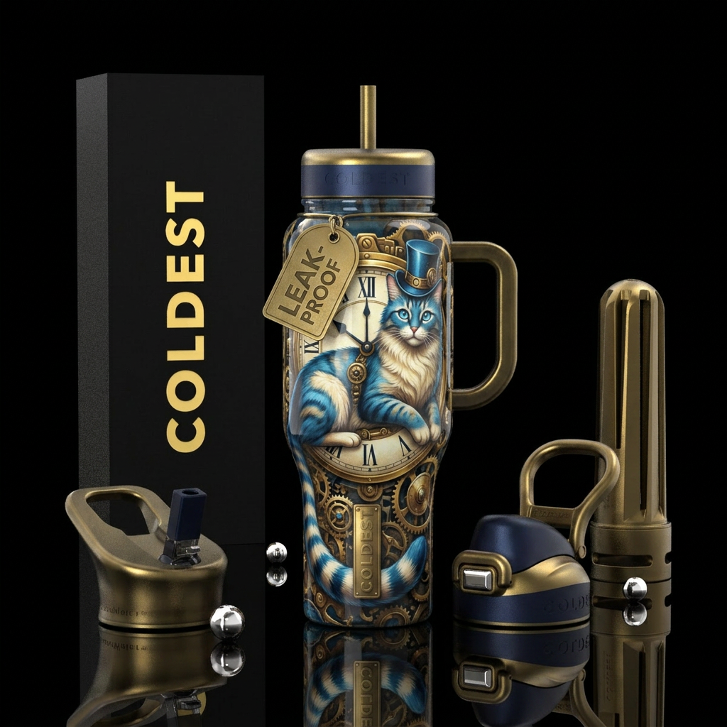 Purrpetual Motion water bottle design