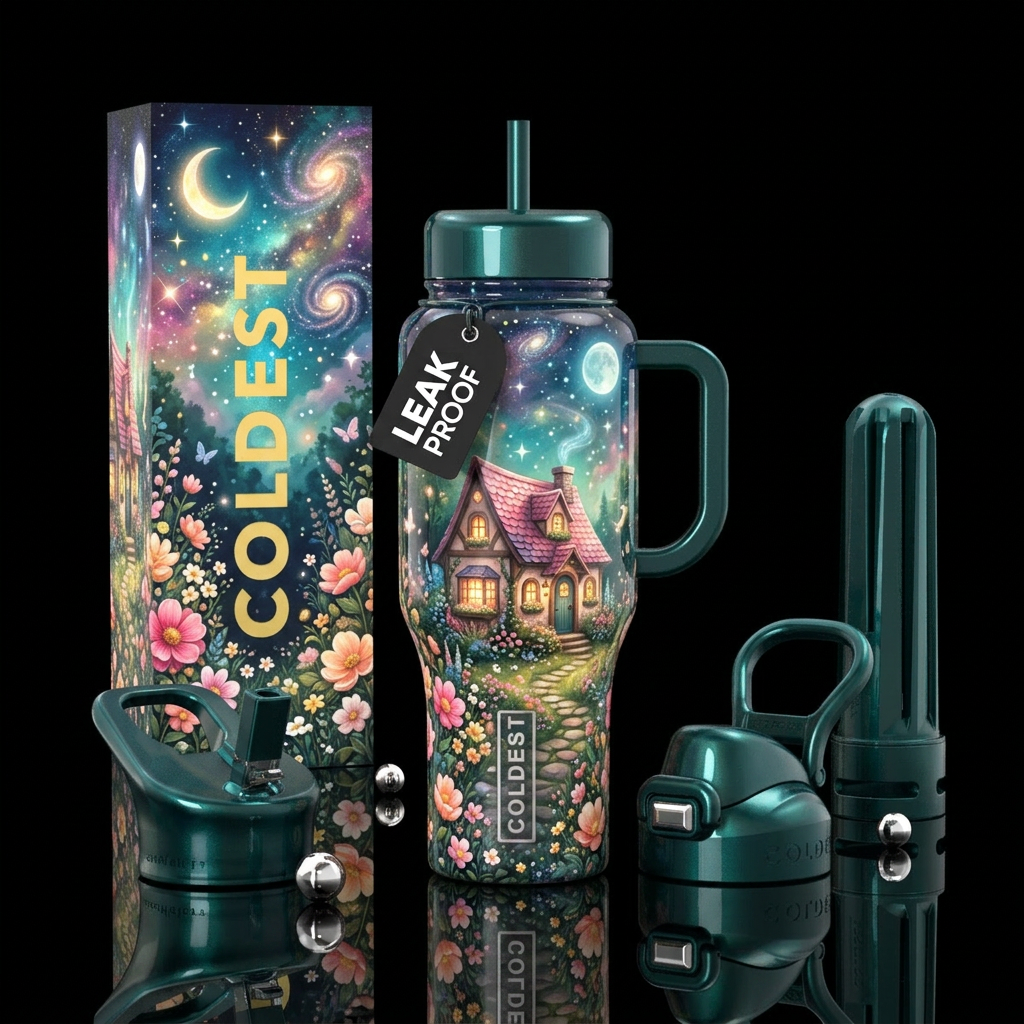 Mystical Village water bottle design