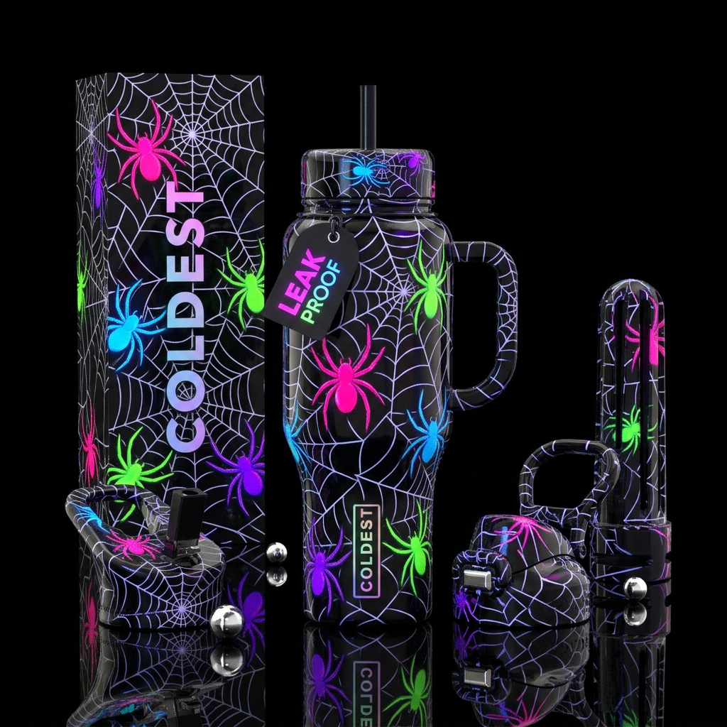 Glowie Spiders water bottle design