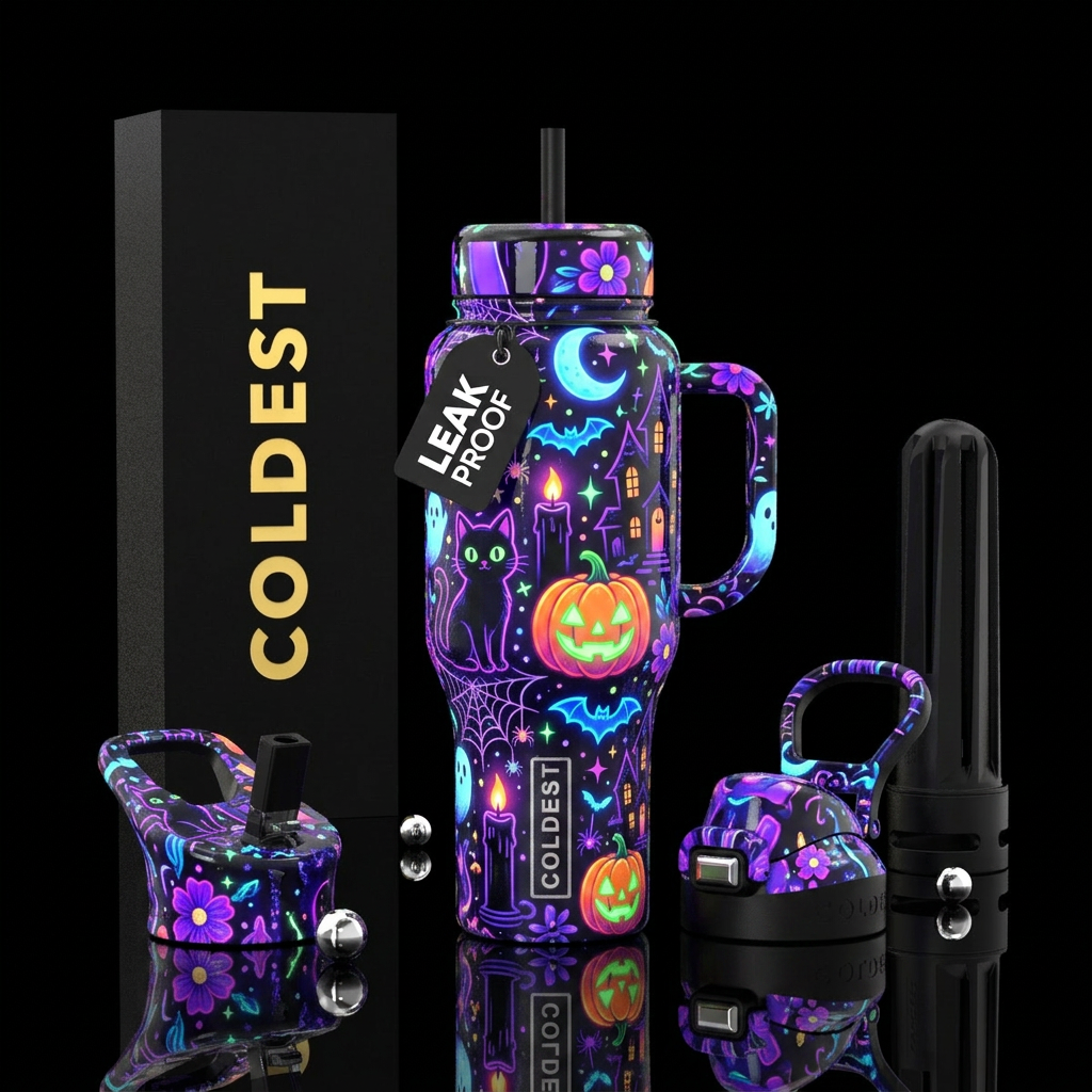 Black Kitty Boo water bottle design