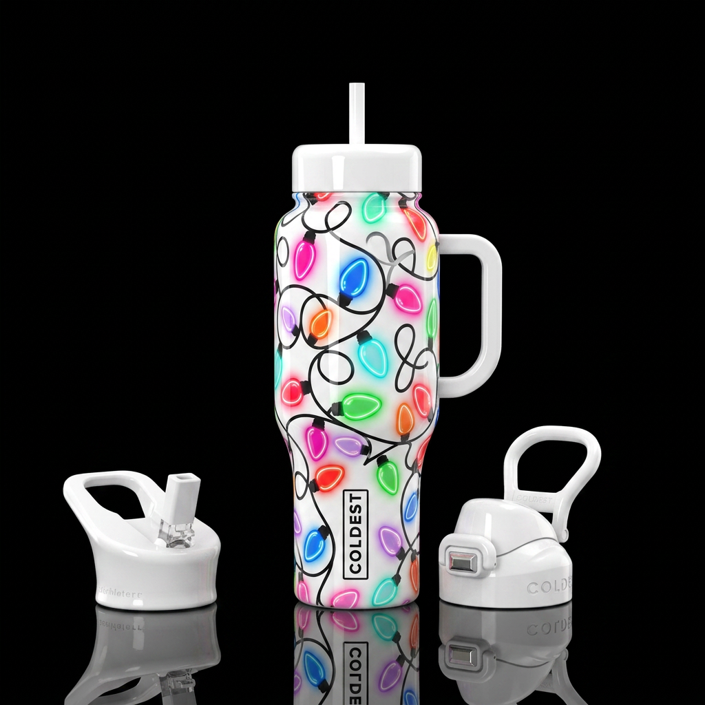 Tangled In Lights water bottle design