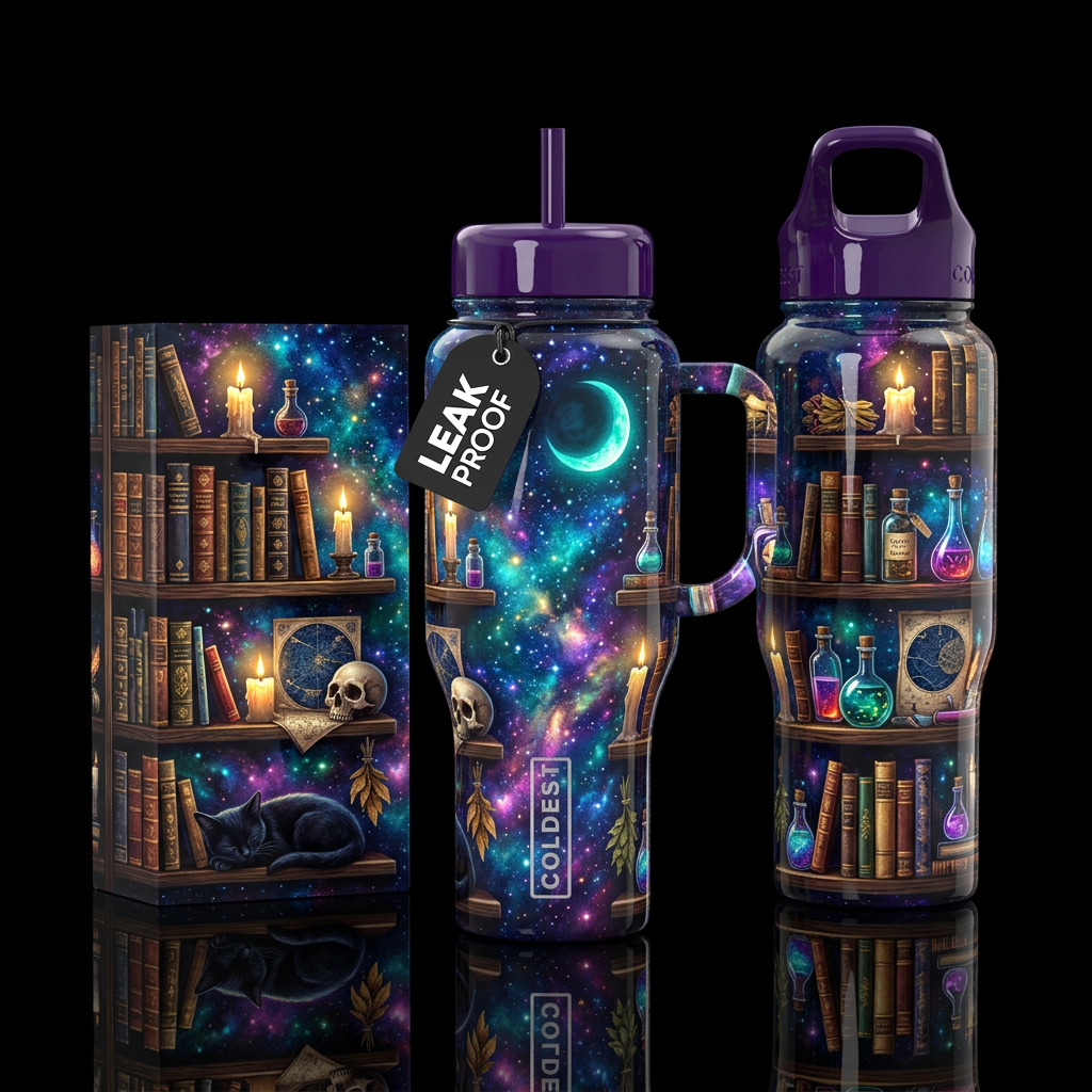The Bookshelf water bottle design
