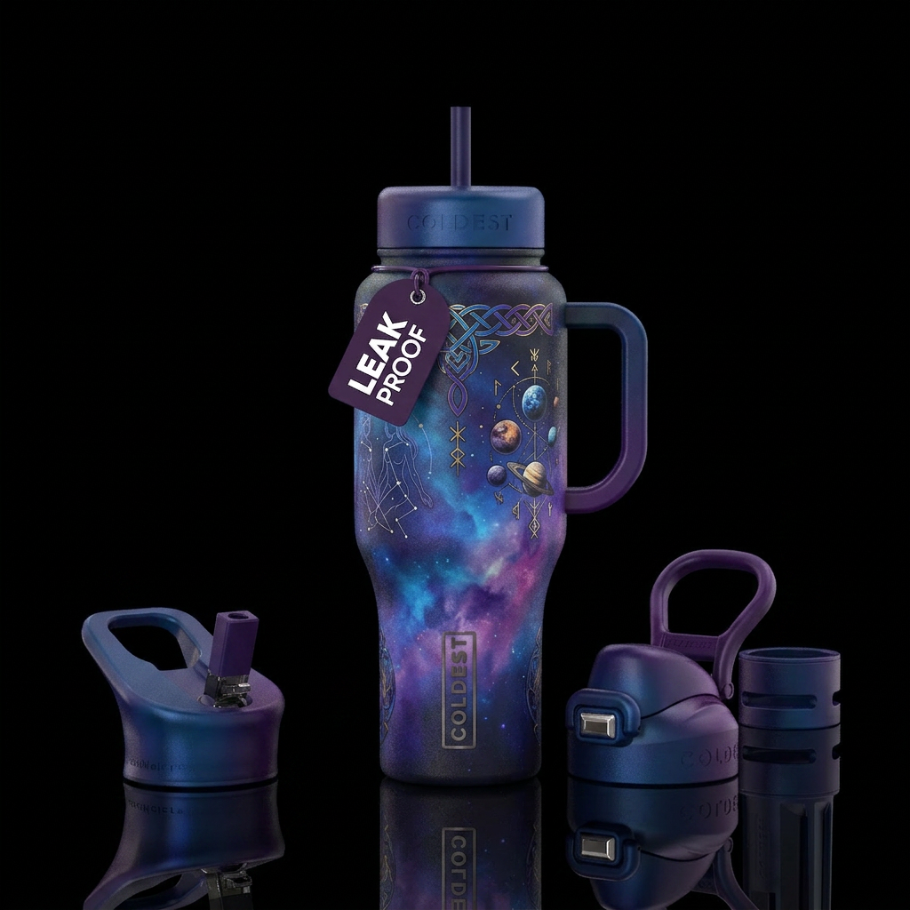 Twins, gradient, gradient, planets, nordic water bottle design