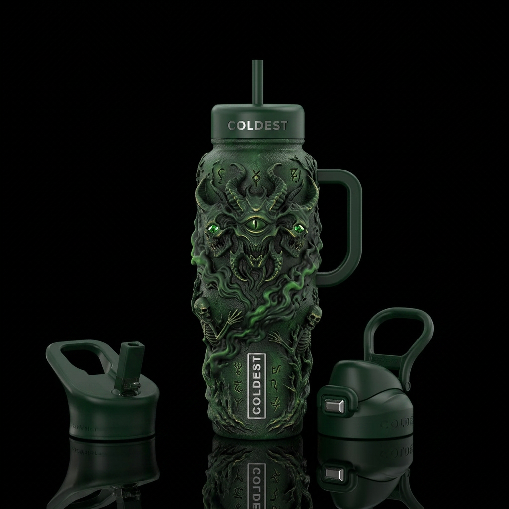 Gemini, twins, astrology, dark green, fog, evil, f... water bottle design