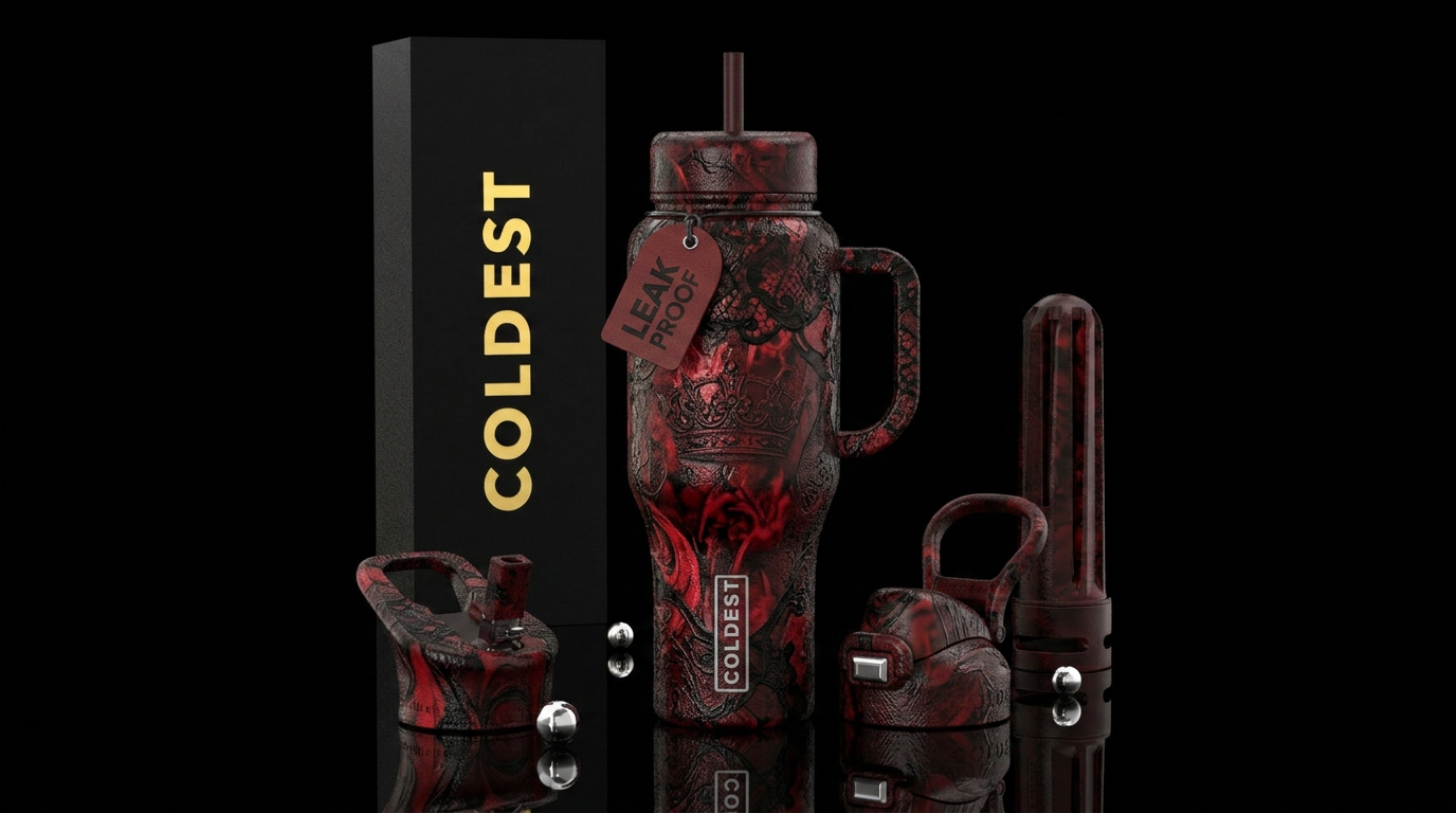 Dark red, black, blood, vampire, queen, water bottle design