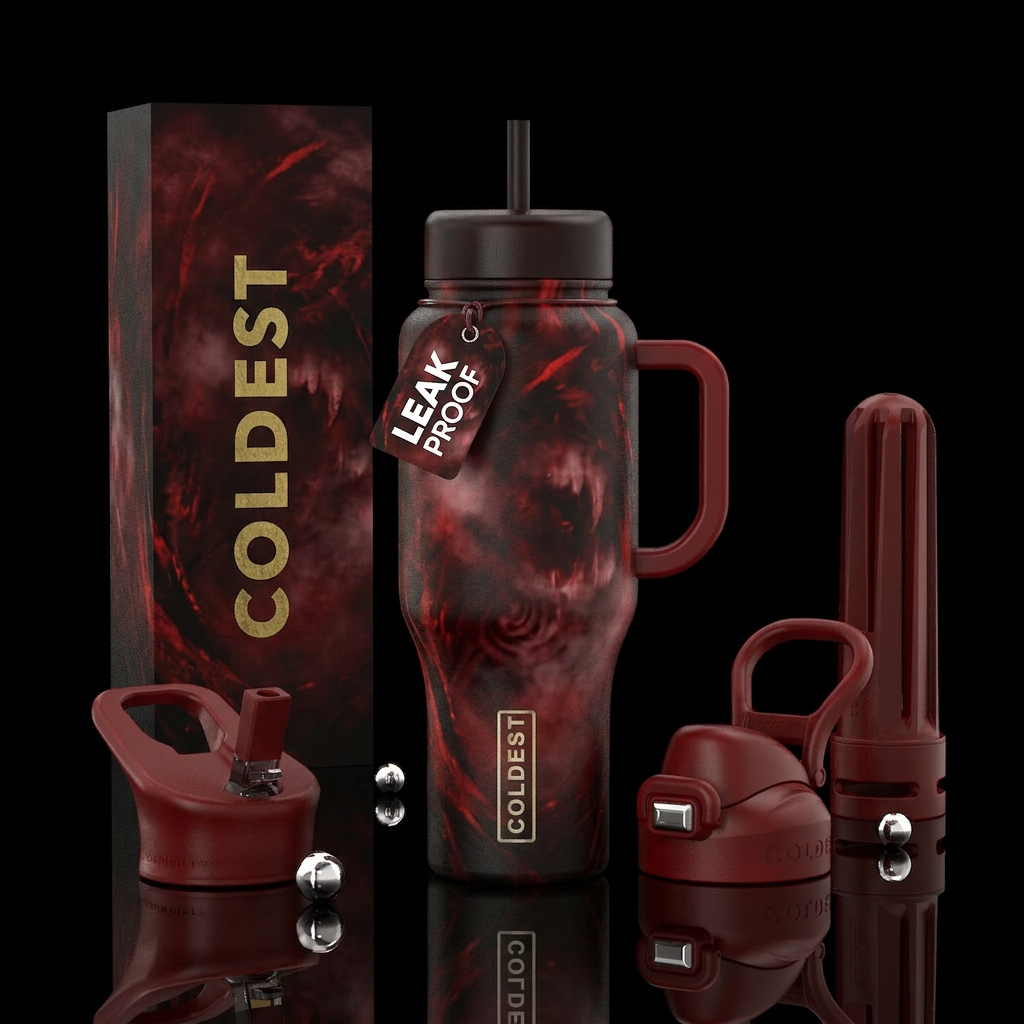 red, black, blood, vampire, foggy, glow in the dar... water bottle design
