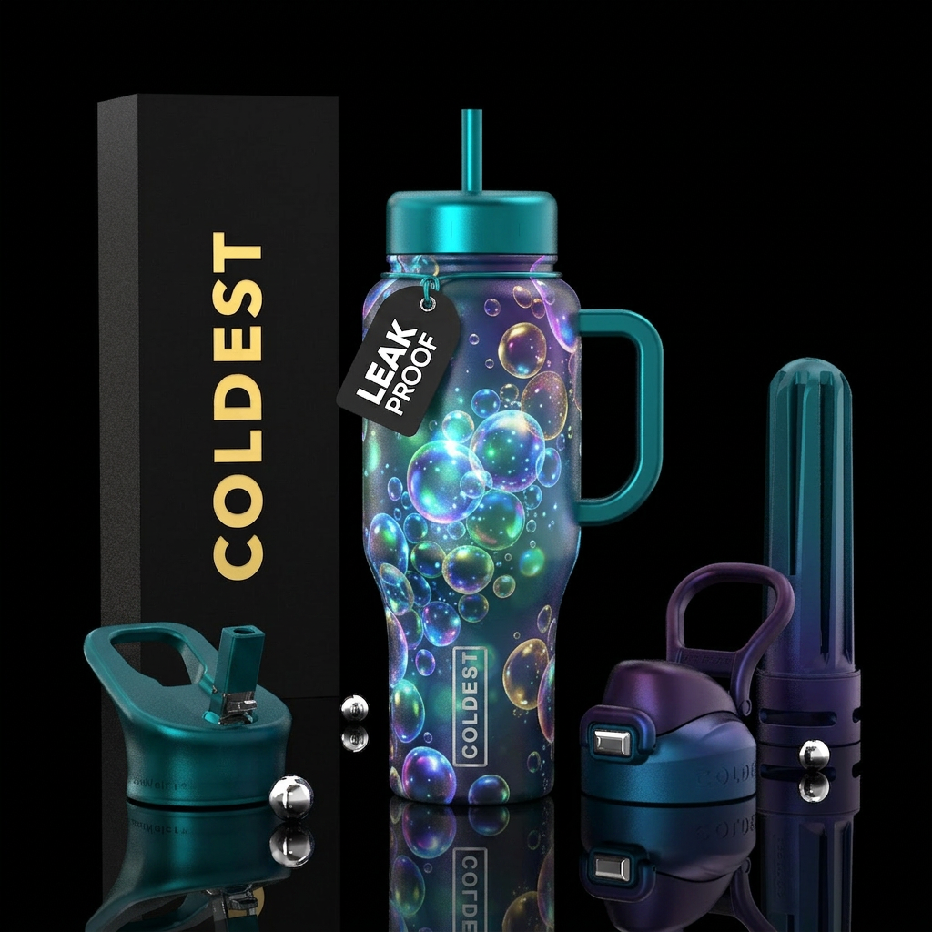 Happy Birthday with luminous bubbles water bottle design