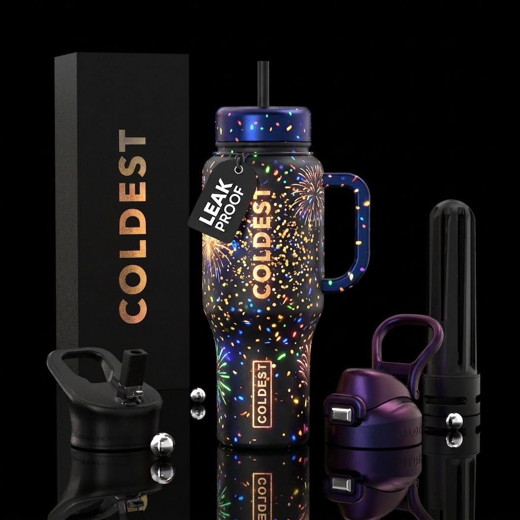 New years party glowing water bottle design