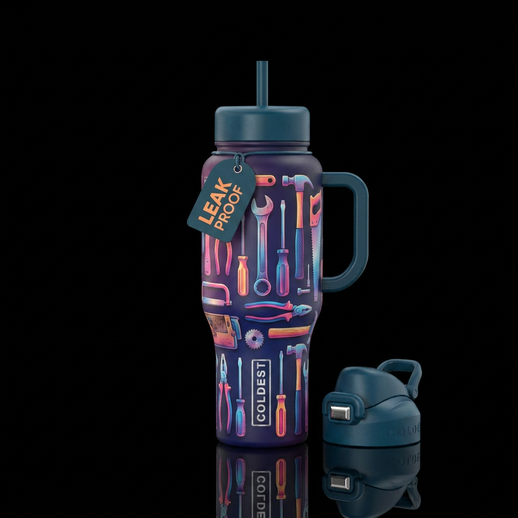 Tools, workbench, gradient, old water bottle design