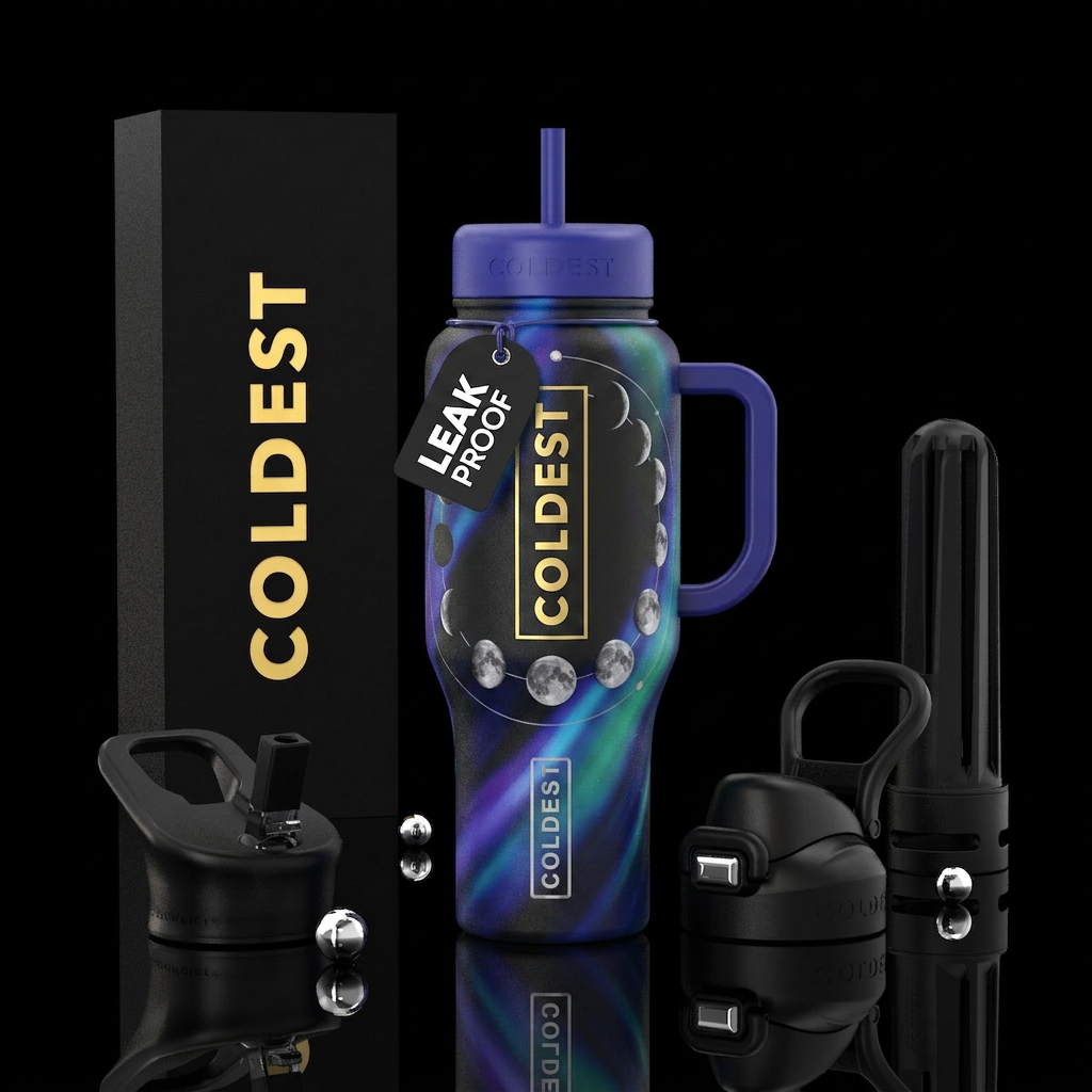 Moon phases, gradient light water bottle design