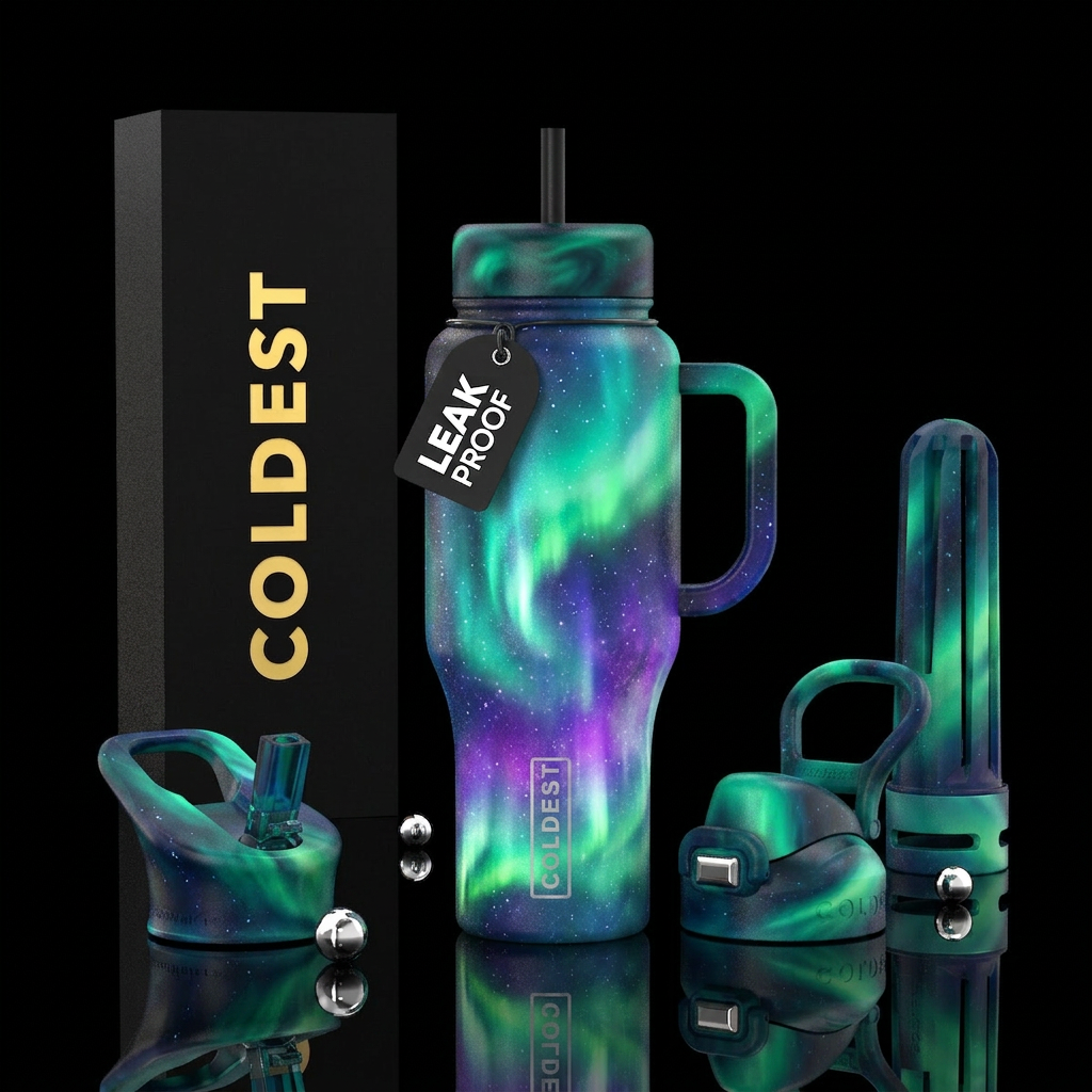 Northern lights, bright water bottle design