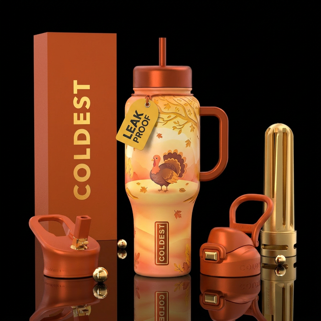 Thanksgiving turkey, fall day, orange and yellow g... water bottle design