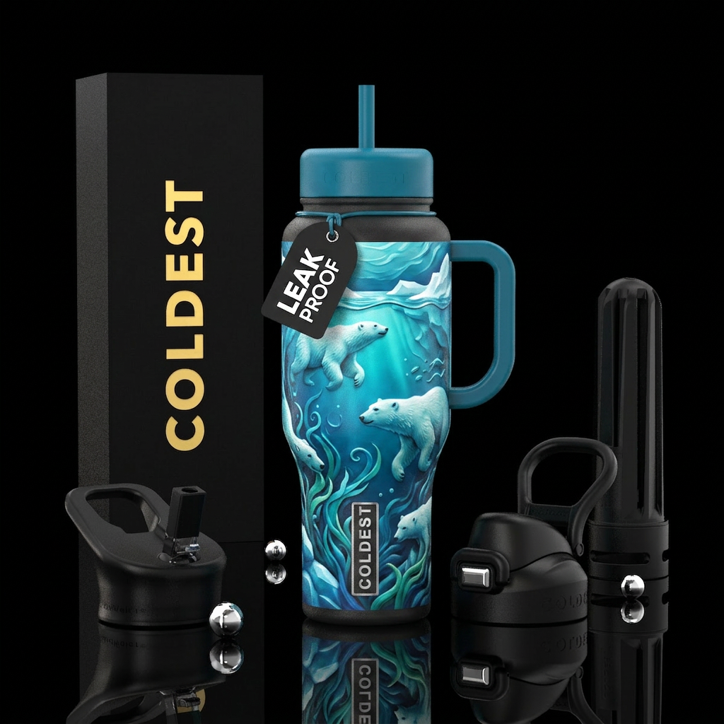 Polar bears swimming beautiful water bottle design